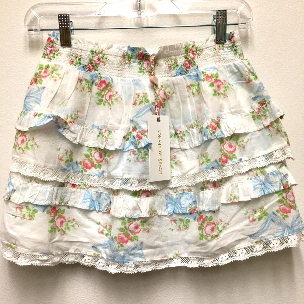 Girls Loveshackfancy Billie Floral Skirt Pastel Blue 12Y